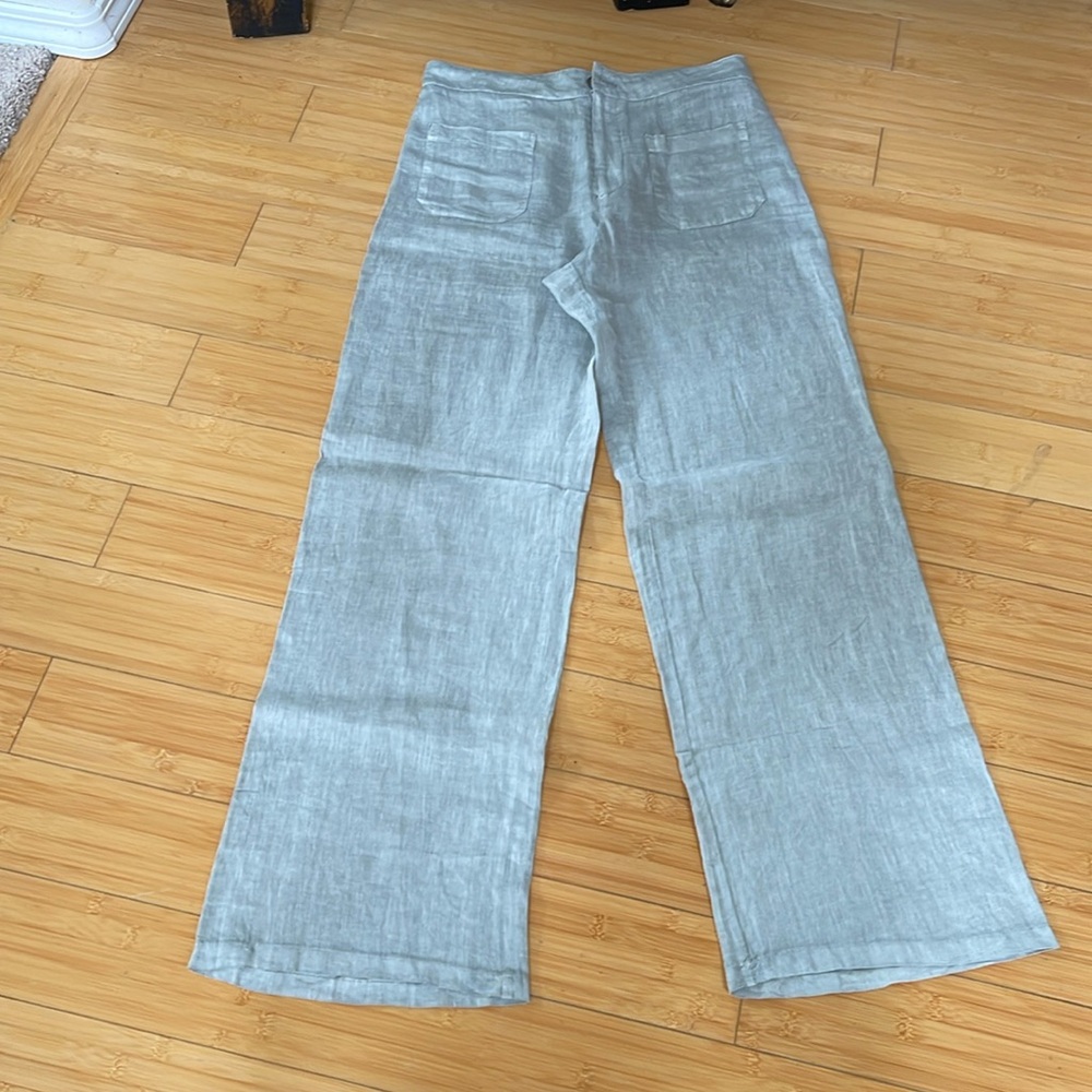 NWT Zara Women 100% Linen Full Length Wide Leg Pants High Rise W/Pockets Size S
